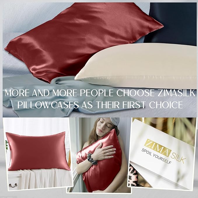 ZIMASILK 100% Mulberry Silk Pillowcase for Hair and Skin Health,Soft and Smooth,Both Sides Premium Grade 6A Silk,600 Thread Count,with Hidden Zipper,1pc (Standard 20''x26'',Burgundy) - Bloomnest