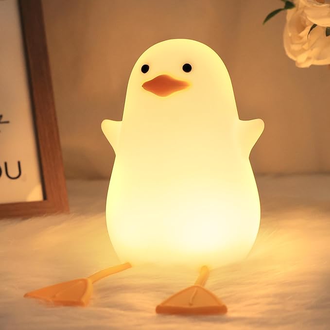 Cute Duck Lamp, Animal Nursery Silicone Night Light with Portable USB Rechargeable Timer Dimmable, Perfect for Home Bedroom Living Room, Holiday Birthday Xmas Easter Decor Gifts to Kids Baby - Bloomnest