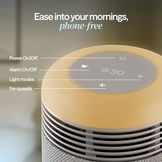 BLUEAIR Purifier for Bedroom - Mini Restful - Sunrise Clock with HEPASilent Filtration and Wake Up Light - Cleans Air and Supports Circadian Rhythm - USB-C and App Connectivity - Bloomnest