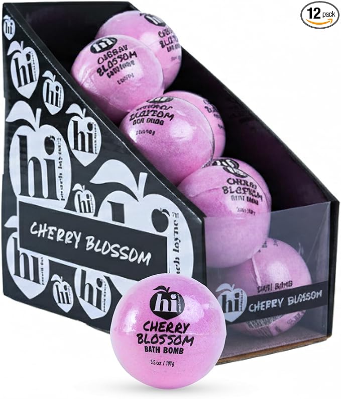 Hi Peach Layne Cherry Blossom Bath Bombs 12-Pack (3.5 oz Each) – Vegan, Clean Beauty Spa Gifts for Women & Kids, Fun Fizzing Bath Bombs for Girls - Bloomnest