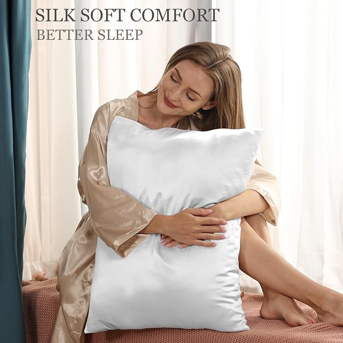 Adubor 100% Silk Pillowcase - Mulberry Silk Pillow Cases, 23 Momme 6A Grade Fibers, Silk Pillow Case for Hair and Skin Health, with Hidden Zipper (Standard 20''×26'', White, 1PC) - Bloomnest