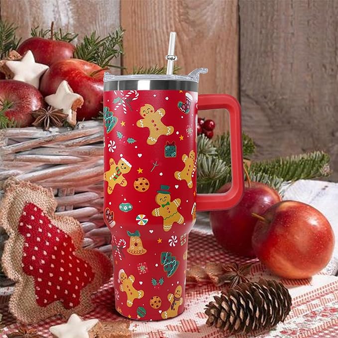 Ceovfoi 40 Oz Gingerbread Tumbler With Handle, Gingerbread Coffee Travel Mug Cup, Christmas Decor, Christmas Gifts for Women - Bloomnest
