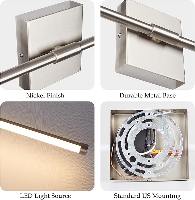 LED Wall Sconces with Remote Control, Dimmable Wall Sconces Set of 2, 5 Colors 3000K-6500K & Dimmable, Hardwire Wall Light with Timer & Night Light, LED Nickel Wall Lamps for Living Room, Bedroom - Bloomnest