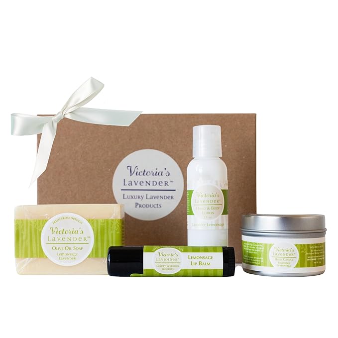 Victoria's Lavender Natural Body Products Gift Set - Handmade Soap, Hand & Body Lotion, Lip Balm, Made in the USA Body Candle Skin Care Set & Kits, Bath & Body Products for Women, Lavender Lemongrass - Bloomnest