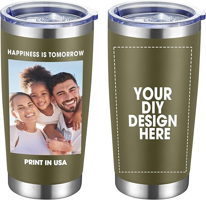 Personalized Custom Tumbler Print in USA 20oz Stainless Steel Coffee Cup with Lid & Straw Double Wall Insulated Tumbler with Colorful Text Logo Photo - Bloomnest