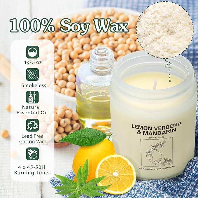 Natural Soy Wax Aromatherapy Candles - 4 Pack 7.1oz, Over 240 Hours Burn Time, Scented Candles Gifts for Women - Lavender - Bloomnest