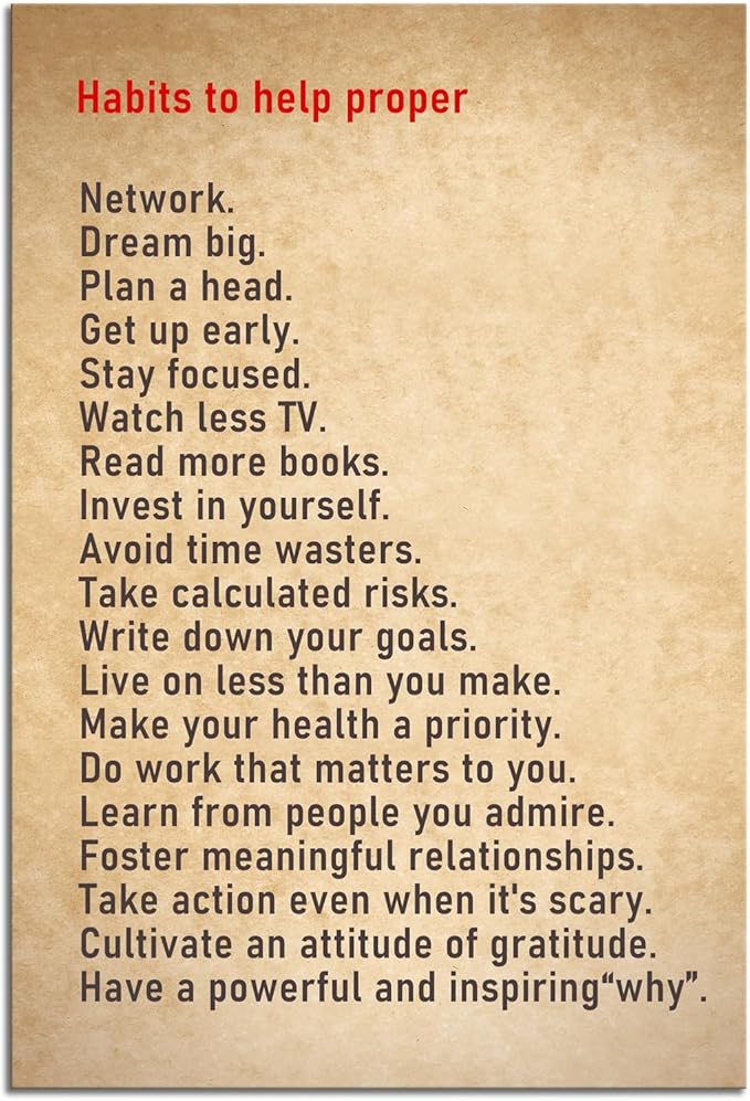 Motivational Poster Inspirational Wall Art for Office Habits to help proper Grow up Inspiring Canvas Painting Prints Wall Pictures for Living Room Bedroom Home Decor Framed Artwork [24''W x 36''H] - Bloomnest