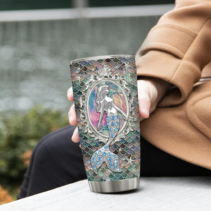 winorax Mermaid Gifts For Women Girls Personalized Mermaids Tumblers Jewelry Drawing Stainless Steel Insulated Coffee Mug Cup With Lid 20oz 30oz Birthday Christmas Mothers Day Custom Tumbler Gift - Bloomnest