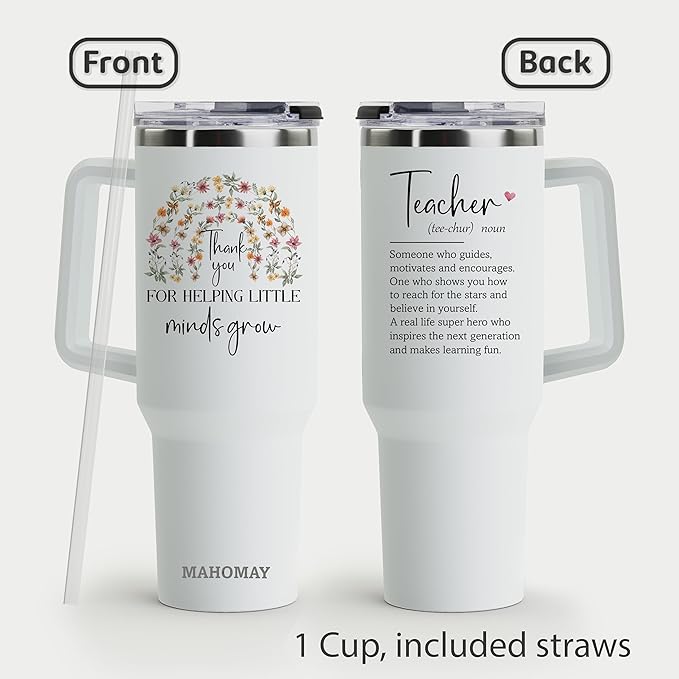 Teacher Appreciation Gifts - for Women Best from Student Christmas Coffee Mug Insulated Cup Stainless Steel 40oz Tumbler with Handle - Bloomnest