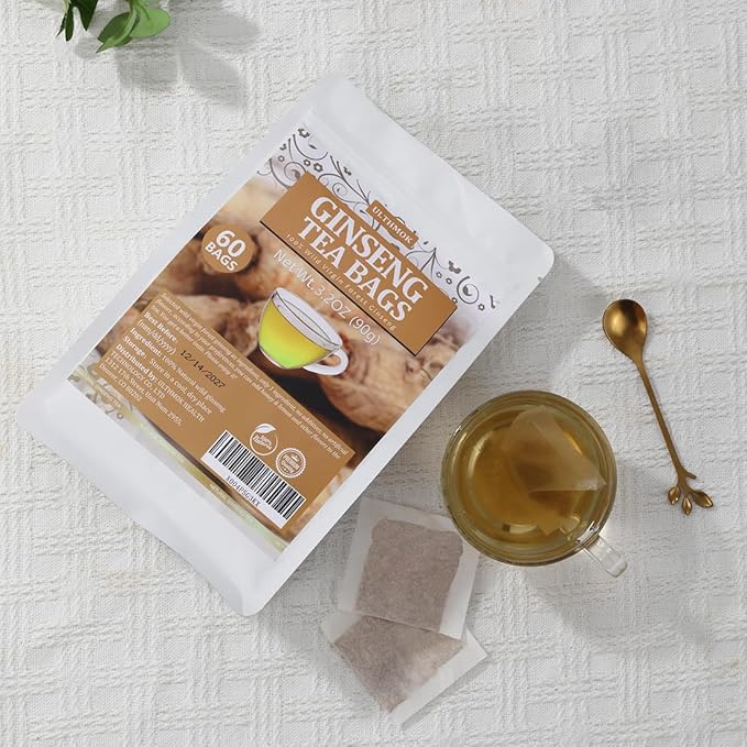 Premium 60 Ginseng Tea Bags, Made with Pure 100% Natural Wild Ginseng Root, Energizing & Immune Support, No Artificial Flavors & Caffeine Free. - Bloomnest