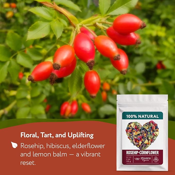 Cornflower Rosehip Herbal Tea – Loose Leaf Caffeine-Free Blend with Hibiscus, Lemon Balm & Elderflower – No Flavorings, No Colorants, No Sweeteners – Pure & Natural – 4oz - Bloomnest