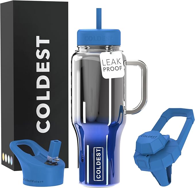 Coldest Tumbler with Handle and Straw - 100% Spill Proof Tumbler with Straw (3 Lids) - Stainless Steel Insulated Leakproof Tumblers for Women & Men - Cup Holder Friendly - 36 oz (Water Nova) - Bloomnest