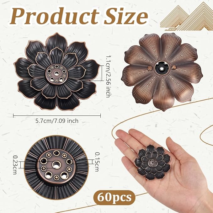 60Pcs Incense Holder, Incense Burner Cone Burner Ash Catcher Lotus Incense Stick Holder Vintage Flower Shaped Multihole Holders for Home Fragrance Decor Sauna Yoga SPA Bedroom - Bloomnest
