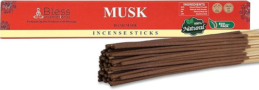 Bless-Musk 100%-Natural-Handmade-Hand-Dipped-Incense-Sticks Organic-Chemicals-Charcoal-Free Purification-Relaxation-Positivity-Yoga-Meditation Best-Woods-Scent (25 Sticks (1.4 OZ)) BlessInternational