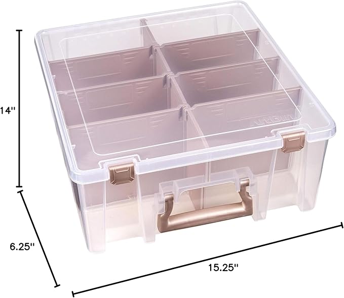 ArtBin 6990RK Super Satchel Double Deep, Portable Art & Craft Organizer with Handle, [1] Plastic Storage Case, Clear with Rose Gold Accents - Bloomnest