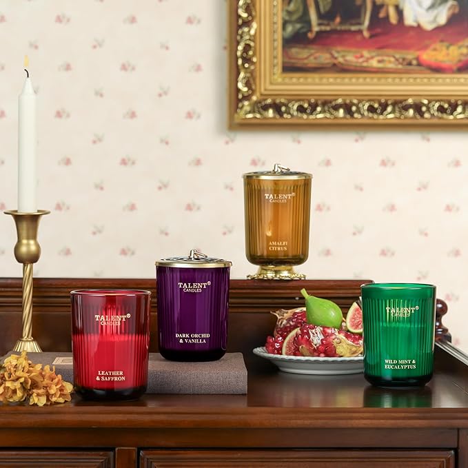 Jar Candles for Home Scented - Aromatherapy Candles Gifts for Women & Men - Natural Soy Candle - 8.4oz Traditional Style - Leather & Saffron - Bloomnest