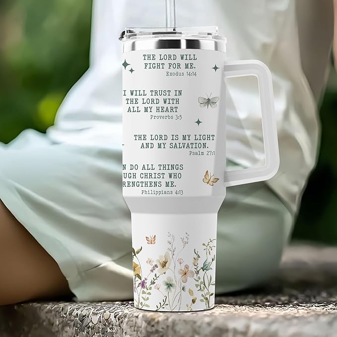 Christian Tumbler - Gifts for Christian Women - Bible Emergency Tumber - Motivational Coffee Tumbler - Gift Ideas for Christian Women, Friend, Coworkers - I Am A Child of God 40oz Tumbler with Handle - Bloomnest