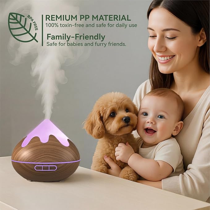 500ML Essential Oil Diffuser, Ultrasonic Aromatherapy Diffuser with Remote Control, Air Diffusers for Home Office Room, Fragrance Aroma Diffuser with 7 Color LED & 2 Mist Mode, Mocha Brown - Bloomnest
