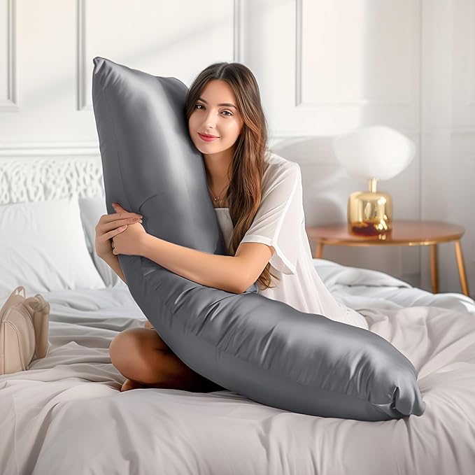 BEDELITE Satin Body Pillow Cover, Super Soft and Cooling Body Pillow Pillowcase for Hair and Skin, Breathable Silky Full Long Pillowcase Cover(20"x54", Dark Grey) - Bloomnest