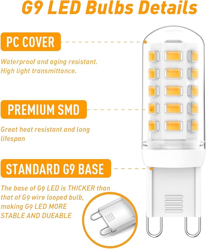 G9 LED Bulb 3W,Dimmable Soft Warm White 2700K, 350LM LED Light Bulb, T4 30W 25W 20W Halogen Replacement G9 Bi Pin Base for Chandelier Lighting,No-Flicker,10-Pack - Bloomnest