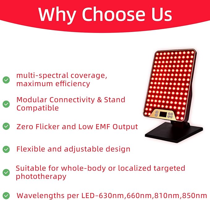 Red Light Therapy Panel for Face & Body, 138 LEDs High Power Light with Adjustable Stand, 630/660/810/850nm Near Infrared Light Therapy Lamp, Rechargeable Portable Device with Timer Bloomnest