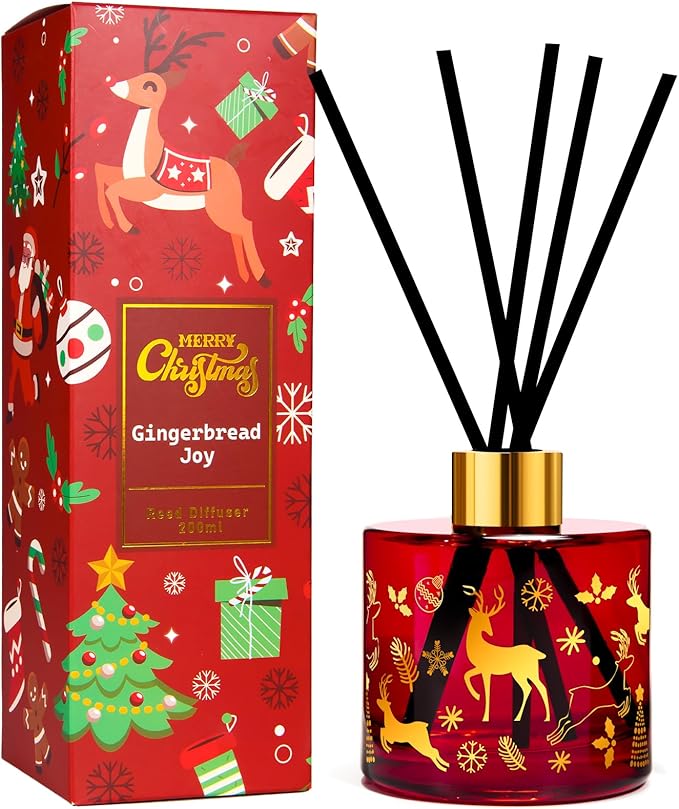 Reed Diffuser Set, Gingerbread Joy Christmas Oil Diffuser with Sticks, Home Fragrance Reed Diffuser for Bathroom Office Shelf Decor, Scented Room Fresheners, Holiday Ideal Gift 6.7 Fl.Oz - Bloomnest