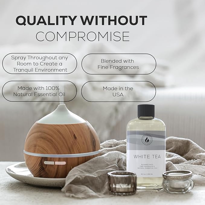 Aroma Country White Tea Diffuser Oil - Luxury Essential Oils for Diffuser Refill & Air Freshener Room Spray, Long-Lasting, Natural Home Fragrance and Hotel Scent for Diffusers & Machines (8.5 Fl Oz) AromaCountry