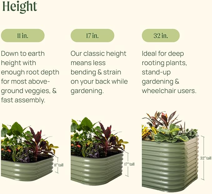 Vego garden Raised Garden Bed Kit, 11" Tall 6 in 1 Modular Metal Raised Planter Bed for Vegetables Flowers Patio Ground Planter Box, Modern Gray - Bloomnest