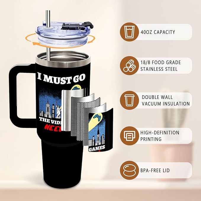 DUUV Gamer Gifts for Men, Video Game Tumbler 40 Oz with Handle and Straws, Funny Gaming Gifts for Kids Teen Boys Son Adults Dad Husband, Christmas Thanksgiving Birthday Gift for Gamers Teenage, 1PCS - Bloomnest