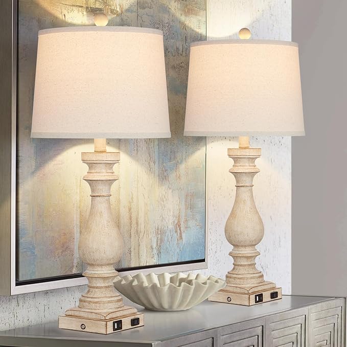 29" Tall Table Lamp for Living Room Set of 2,Vintage Bedside Nightstand Lamps with USB C+A Ports & AC Outlet,3-Way Dimmable Touch Control Desk Lamp for Bedroom,Color 1 - Bloomnest