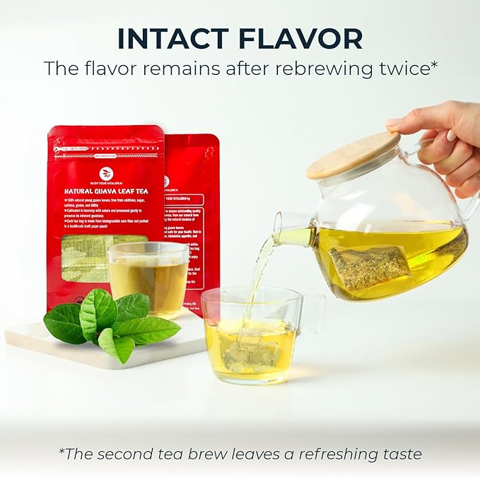 Guava Leaf Tea Bags - 55 Count (+5 Tea Bags) - 4.06 oz with Bamboo Tong, Handpicked & No Sugar Added, No Caffeine, Re-Steep Herbal Tea, Relax Refreshing Hojas De Guayabav - Bloomnest