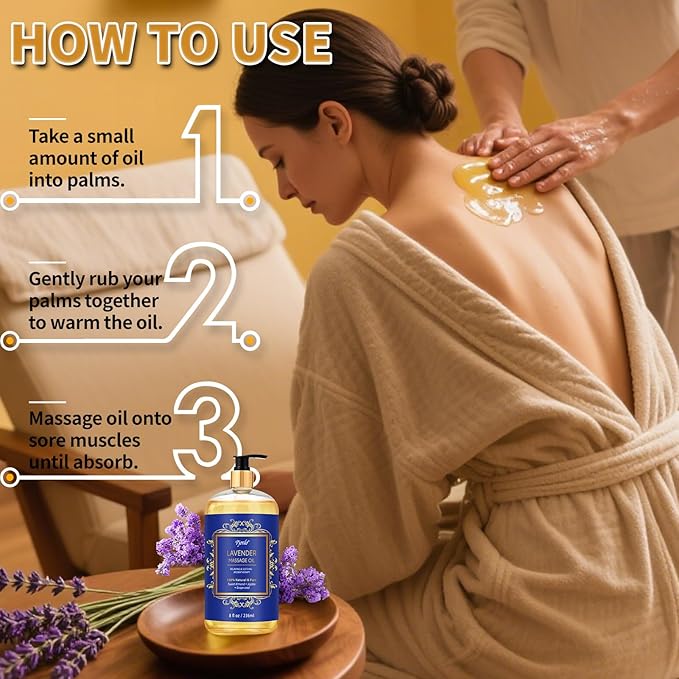 Aromatherapy Lavender Massage Oil for Calming, Soothing & Relaxing, Natural Body Massage Oil for Massage Therapy with Jojoba & Sweet Almond, No Stain & Non-Sticky, Spa Gift for Her Him