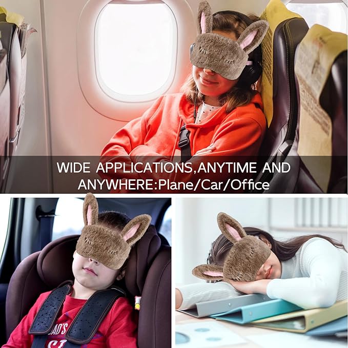 Cute Animal Sleeping Mask Sleep Mask, Soft Plush Rabbit Eye Mask for Travel Nap Sleeping Blindfold Eye Cover Eyeshade for Adult Kids Girls Teens Men Women - Rabbit, Brown - Bloomnest