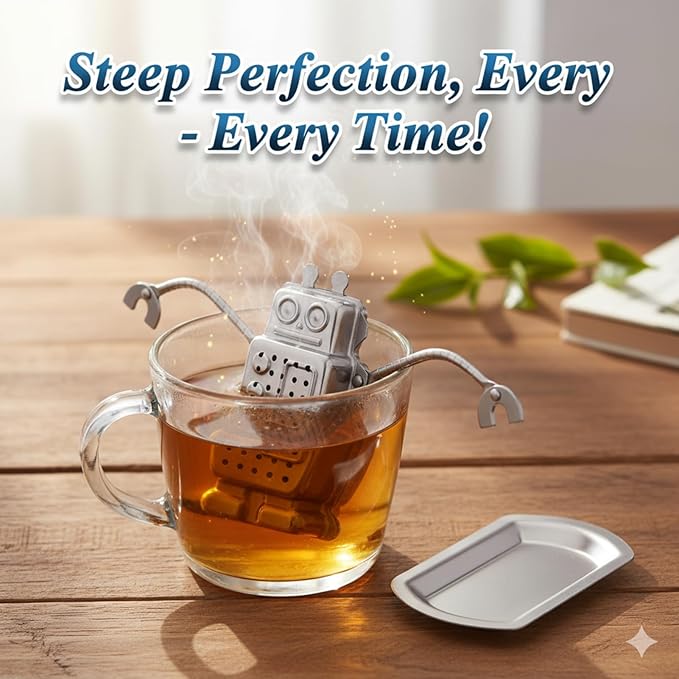 Robot Tea Infuser for Loose Leaf Tea, Cute Stainless Steel Tea Strainer & Steeper, Fine Mesh Tea Ball Filter with Arms to Hang on Mug, Fun Novelty Kitchen Gadget & Gift for Tea Lovers (Robot) - Bloomnest