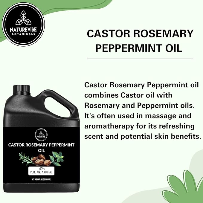 Naturevibe Botanicals Castor with Rosemary and Peppermint Oil 32 Ounces | 100% Pure and Natural | Great for Skin Care and Hair Care - Bloomnest