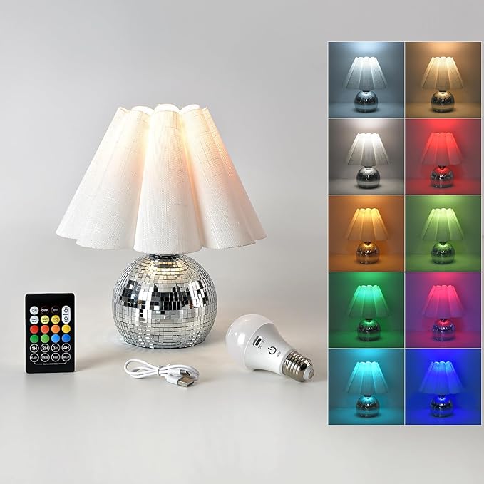 Rechargeable Crodless Small Funky Table Lamp, Battery Operated Remote Control Disco Mini Table Lamps for Bedroom Nightstand, Funky Small Table Lamp for Small Spaces for Kitchen Counter, Bookshelf - Bloomnest