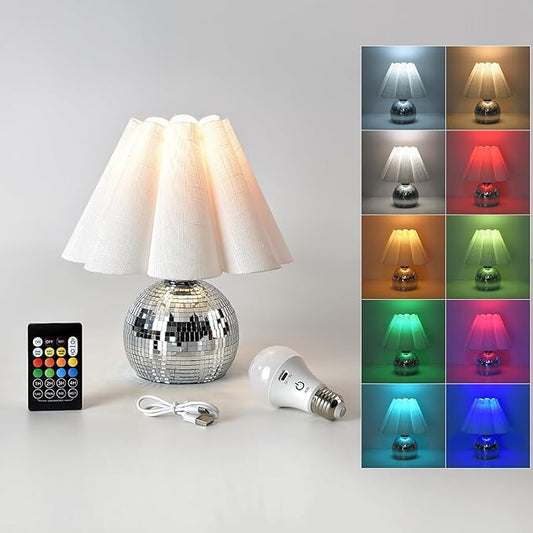 Rechargeable Crodless Small Funky Table Lamp, Battery Operated Remote Control Disco Mini Table Lamps for Bedroom Nightstand, Funky Small Table Lamp for Small Spaces for Kitchen Counter, Bookshelf - Bloomnest