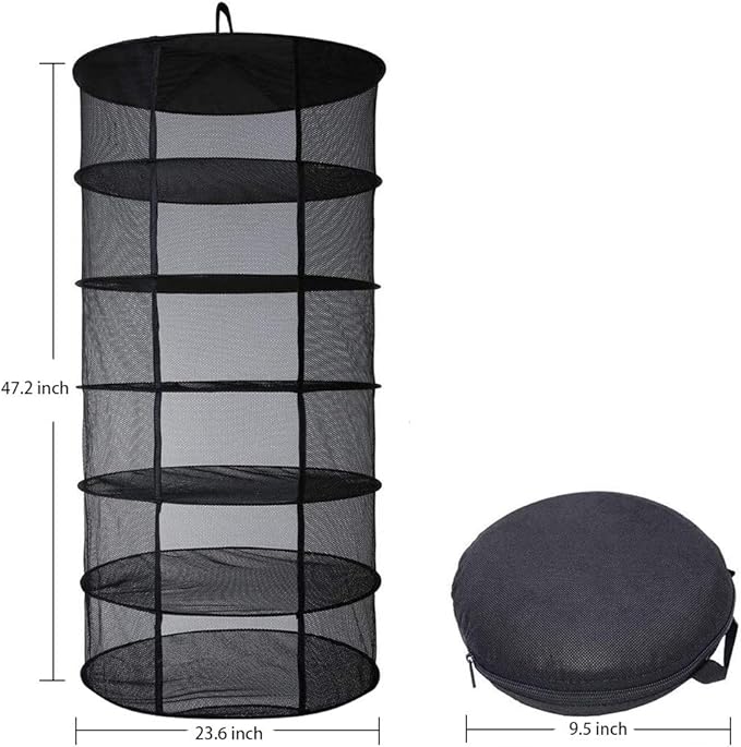 Desy & Feeci Herb Drying Rack Hanging, 6 Layer Collapsible Mesh Dry Net Herb Dryer with S Hang Buckle and Storage Bag, Black (Diameter 60 cm) - Bloomnest