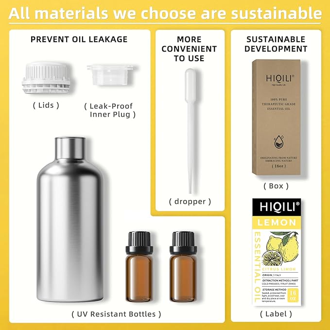 HIQILI Lemon Essential Oil for Cleaning, Degreasing & Household Use, Skin Care, Aromatherapy, Diffuser - 16 Fl Oz - Bloomnest