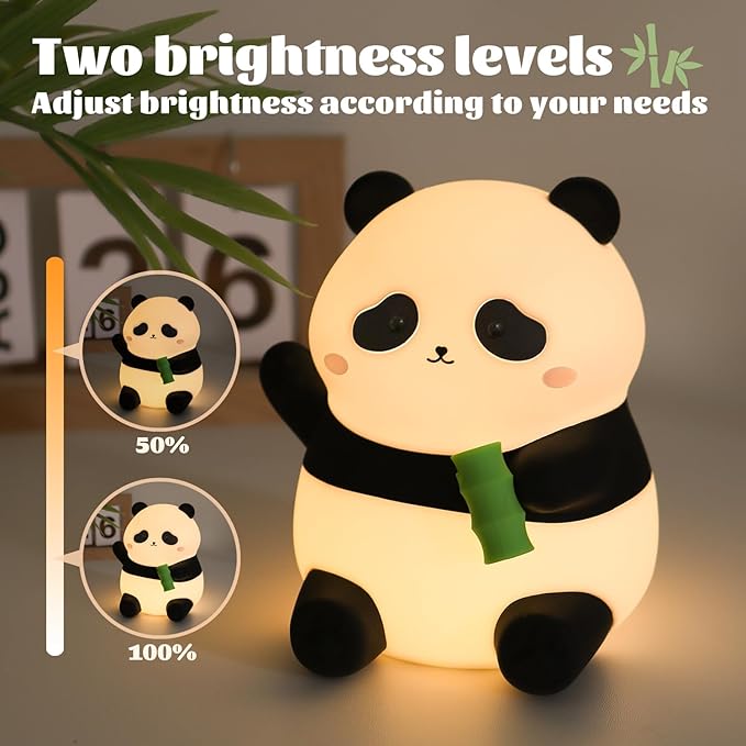 Panda Night Light, Silicone Lamp – Tap-Control Dimmable, 10H High/50H Low Battery Life, Soft Light for Breastfeeding Nursery, Cute Panda Gifts for Kids Boys Girls, Bedside Desk Decor - Bloomnest