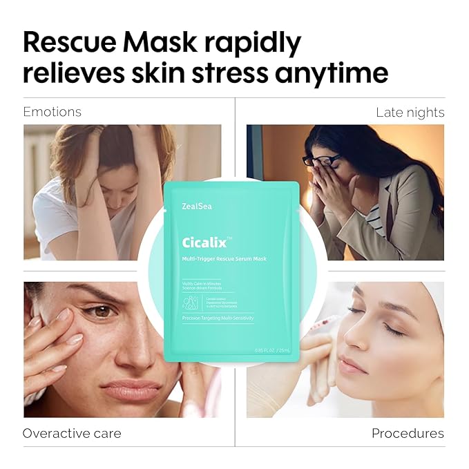 Cicalix Face Masks Skincare Set, ZealSea Derm Solution Sheet Mask for Multi-Trigger Sensitivity, Soothing & Calming, Strengthen & Restore Skin, Facial Mask with Cica & Ceramide, 10 Pack - Bloomnest