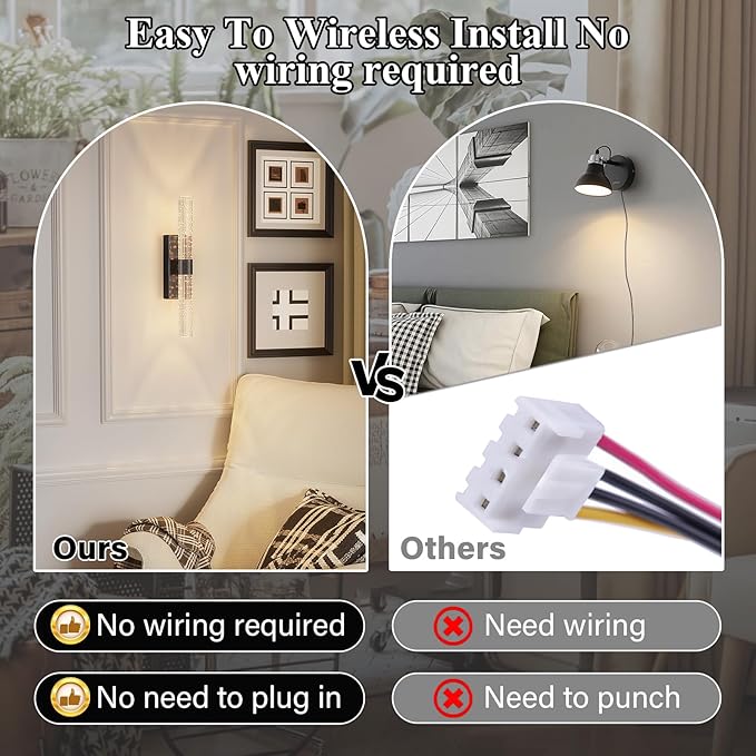 camuucci Battery Operated Black Wall Sconces Set of 2 Rechargeable Battery Powered Wall Light with 12000mAh Indoor Not Hardwired Dimmable Wall Lamp Fixtures for Bedroom Living Room 15.3 Inches - Bloomnest
