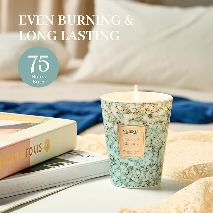 M&SENSE BambooStream Scented Candles for Home, Lead-Free Wick Highly Scented Jar Candles, 14.1 Oz 80 Hours Lasting Burning Candles Gifts for Women, Relaxing Aromatherapy Candle for Stress Relief - Bloomnest