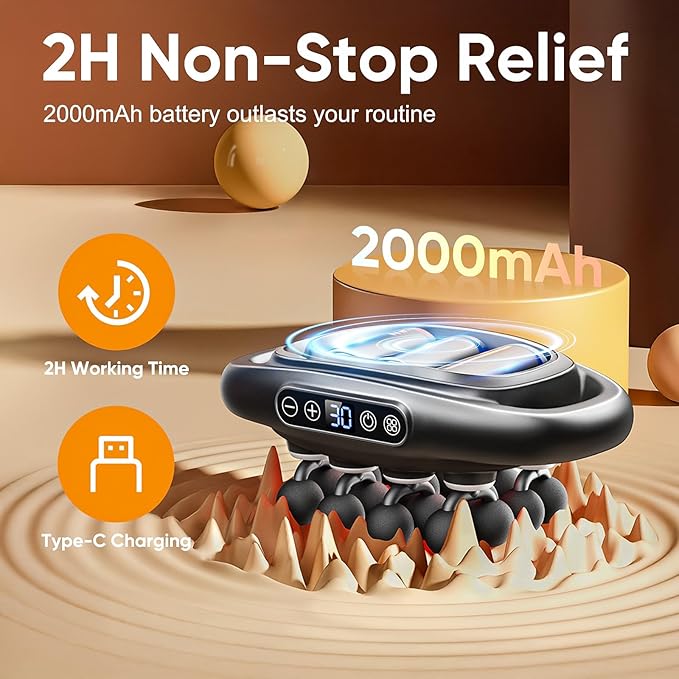 16-Drive Massage Gun Deep Tissue - 2025 Upgrade 8-Head Back Muscle Massager with 3 Modes & 30 Intensities, Portable Quiet Percussion Massager for Legs, Waist, Back, Neck, Buttocks Muscles Pain Relief - Bloomnest