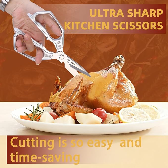 Professional Kitchen Scissors - Heavy Duty Stainless Steel Shears for Poultry, Meat, Fish | Dishwasher Safe, All-Metal Construction with Ergonomic Handle - Bloomnest