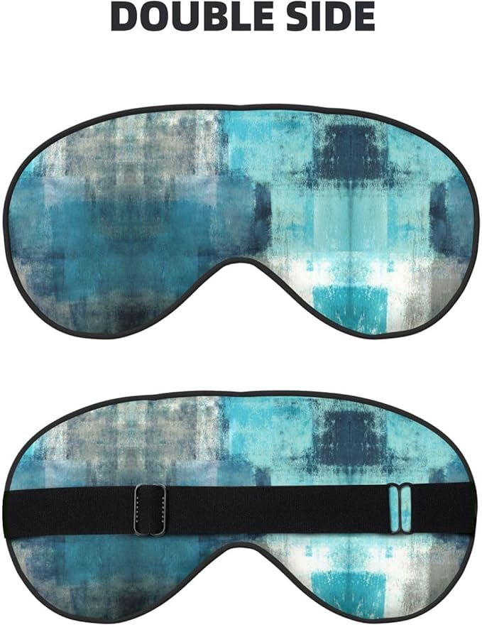 Turquoise and Grey Art Silk Sleep Mask, Adjustable, Breathable, Skin Friendly, 4" x 8", Tie Closure - Bloomnest