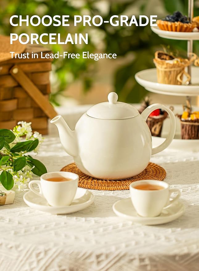 Sweese Porcelain Teapot, 40 Ounce Tea Pot - Large Enough for 5 Cups, White - Bloomnest