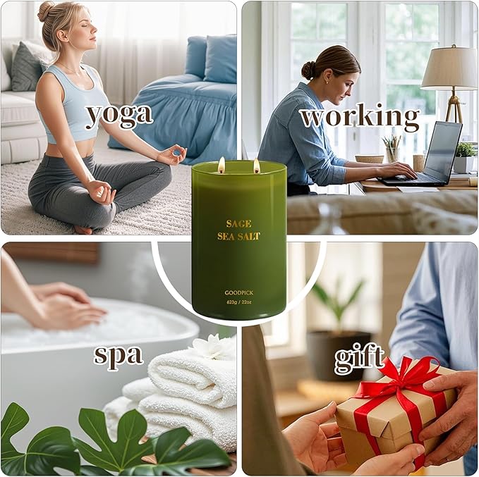 Goodpick Scented Candles, Sea Salt Sage for Cleansing House, Father's Day, Soy Candle for Women, 22oz Large Long-Lasting - Bloomnest