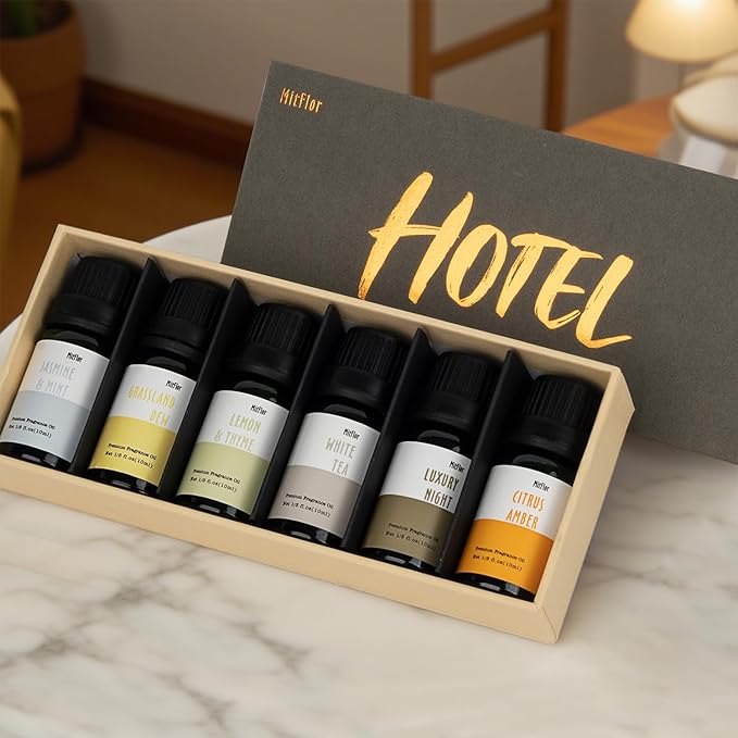 Hotel Fragrance Diffuser Oil Gift Set - Premium 6 x 10 ml, 0.34 fl oz, MitFlor Luxury Hotel Essential Oils Diffuser Scents - Inspired by The Hilton, Marriott, Shangri-La, Four Seasons, and W Hotel - Bloomnest