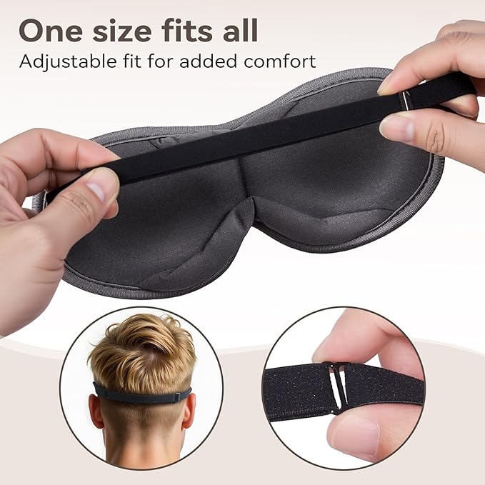 Ultra-Thin 3D Sleep Mask for Side Sleepers, Men, Women, Lash Extensions – Soft, Breathable and Lightweight Blackout Sleeping Eye Mask for Travel, Naps, Airplane, Adjustable, Mens (Gray) - Bloomnest